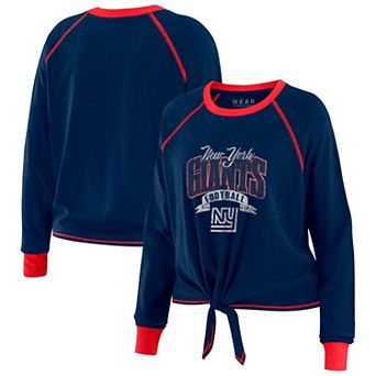 Women's WEAR by Erin Andrews Royal/Red New York Giants Plus Size Tie-Front Long Sleeve Top