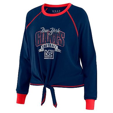 Women's WEAR by Erin Andrews Royal/Red New York Giants Plus Size Tie-Front Long Sleeve Top