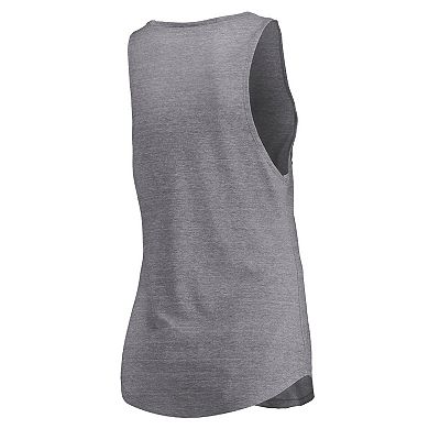 Women's Fanatics Heathered Gray Brooklyn Nets Quality Time Open Scoop Neck Tri-Blend Tank Top