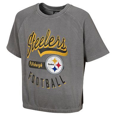 Women's Gray Pittsburgh Steelers Mineral Wash Short Sleeve Top