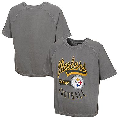 Women's Gray Pittsburgh Steelers Mineral Wash Short Sleeve Top
