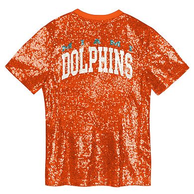 Girls Youth Orange Miami Dolphins Wordmark Sequin V-Neck Top