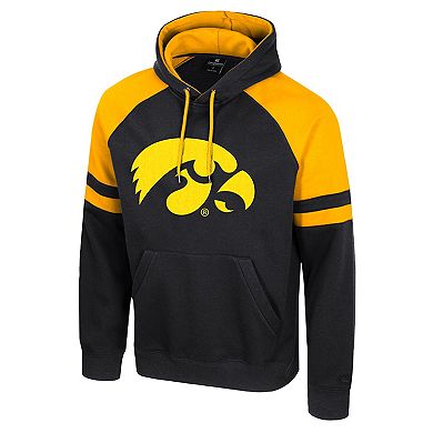 Men's Colosseum Black Iowa Hawkeyes Todd Raglan Pullover Hoodie