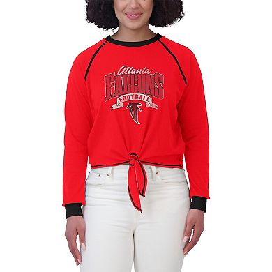 Women's WEAR by Erin Andrews Red/Black Atlanta Falcons Tie-Front Long Sleeve Top