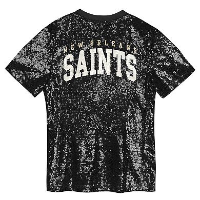 Girls Youth Black New Orleans Saints Wordmark Sequin V-Neck Top