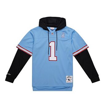 Men's Mitchell & Ness Warren Moon Light Blue Houston Oilers Player Name & Number Hoodie Legacy Jersey