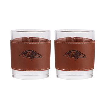 Baltimore Ravens 2-Pack 12oz Rocks Glass with Leather Wrap