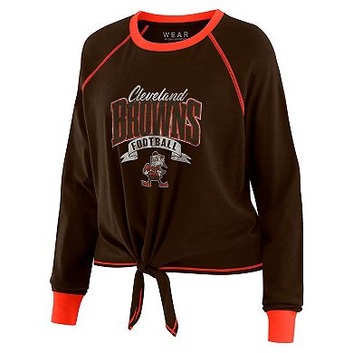 Women's WEAR by Erin Andrews Brown/Orange Cleveland Browns Tie-Front Long Sleeve Top