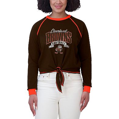 Women's WEAR by Erin Andrews Brown/Orange Cleveland Browns Tie-Front Long Sleeve Top