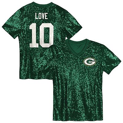 Girls Youth Jordan Love Green Green Bay Packers Sequin V-Neck