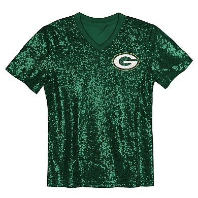 Girls Youth Jordan Love Green Green Bay Packers Sequin V-Neck Fashion Jersey