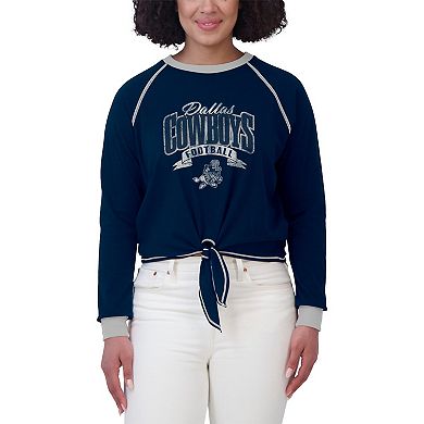 Women's WEAR by Erin Andrews Navy/ Dallas Cowboys Tie-Front Long Sleeve Top