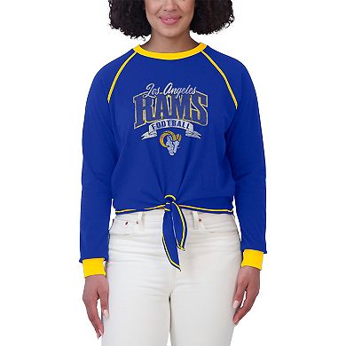 Women's WEAR by Erin Andrews Royal/Gold Los Angeles Rams Tie-Front Long Sleeve Top