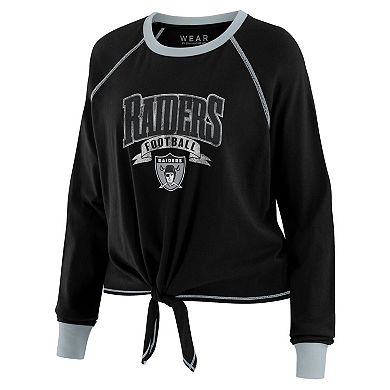 Women's WEAR by Erin Andrews Black/Gray Las Vegas Raiders Tie-Front Long Sleeve Top