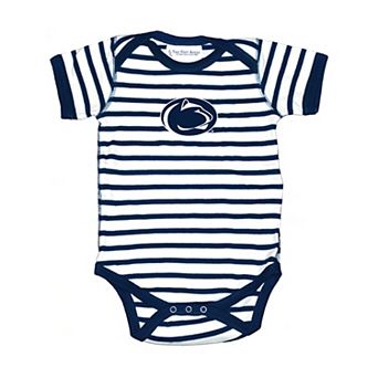 Newborn & Infant Two Feet Ahead Navy Penn State Nittany Lions Stripe Shoulder Bodysuit
