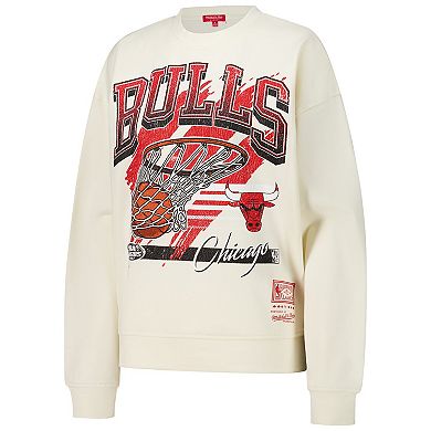 Women's Mitchell & Ness Cream Chicago Bulls Brush Bucket Pullover Sweatshirt