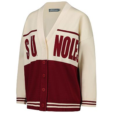 Women's Gameday Social Garnet/Cream Florida State Seminoles Woven Carley Retro Button-Up Cardigan