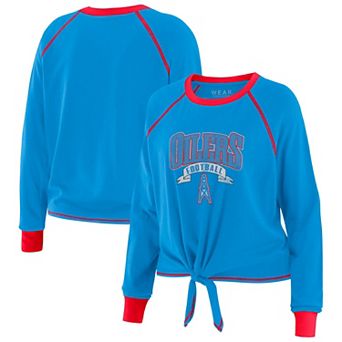 Women's WEAR by Erin Andrews Light Blue/Red Houston Oilers Plus Size Tie-Front Long Sleeve Top