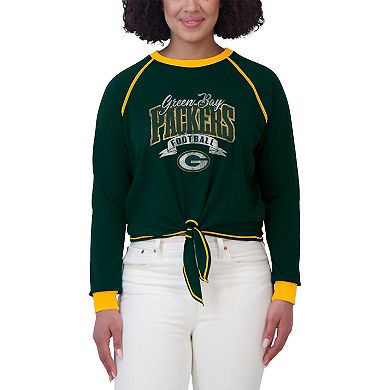 Women's WEAR by Erin Andrews Green/Gold Green Bay Packers Plus Size Tie-Front Long Sleeve Top