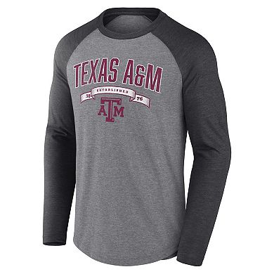 Men's Fanatics Gray Texas A&M Aggies Banner Year Tri-Blend Raglan Long Sleeve T-Shirt