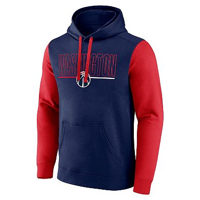 Men's Navy Washington Wizards Outline Colorblock Pullover Hoodie