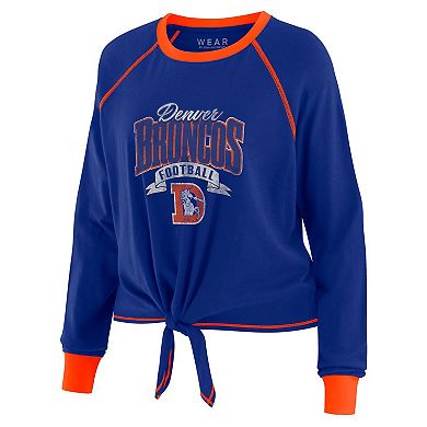 Women's WEAR by Erin Andrews Royal/Orange Denver Broncos Tie-Front Long Sleeve Top