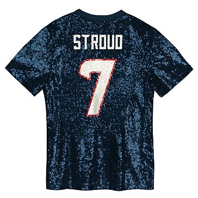Girls Youth C.J. Stroud Navy Houston Texans Sequin V-Neck Fashion Jersey
