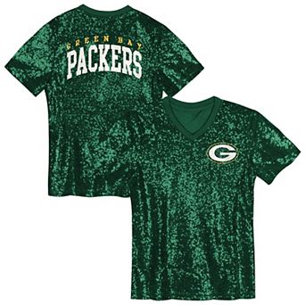 Girls Youth Green Green Bay Packers Wordmark Sequin V-Neck Top