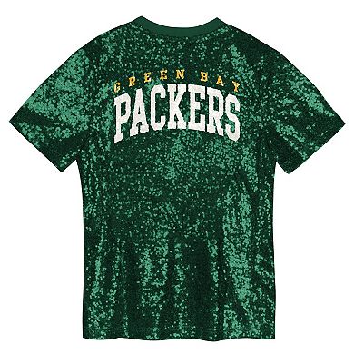 Girls Youth Green Green Bay Packers Wordmark Sequin V-Neck Top