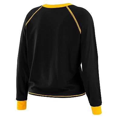 Women's WEAR by Erin Andrews Black/Gold Pittsburgh Steelers Plus Size Tie-Front Long Sleeve Top