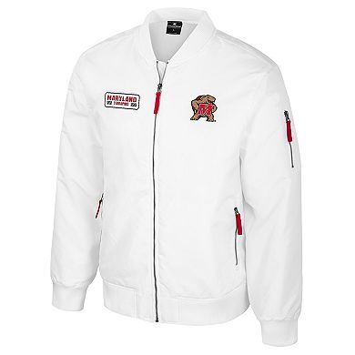 Men's Colosseum Maryland Terrapins White Rabbit Full-Zip Bomber Jacket