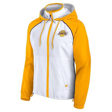 Women's Fanatics White/Gold Los Angeles Lakers Anorak Raglan Full-Zip Hoodie Jacket