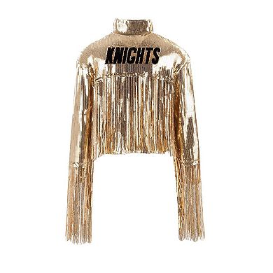 Women's Cuce Gold Vegas Golden Knights Cropped Sequin Fringe Blazer