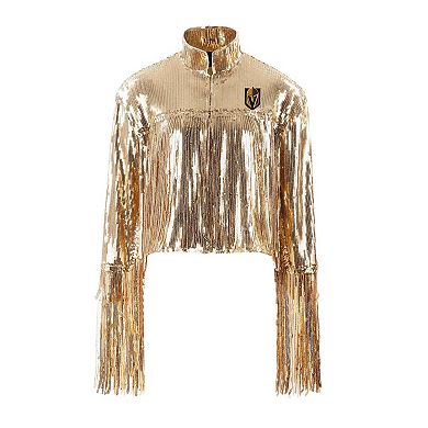 Women's Cuce Gold Vegas Golden Knights Cropped Sequin Fringe Blazer