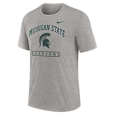 Men's Nike Heather Gray Michigan State Spartans Arch Over Logo Tri-Blend T-Shirt