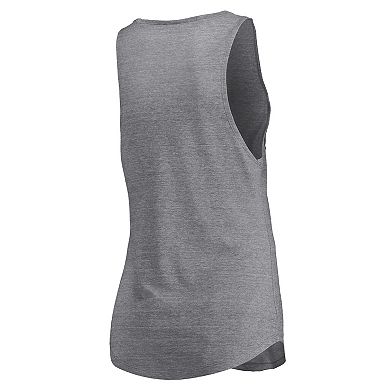 Women's Fanatics Heathered Gray Utah Jazz Quality Time Open Scoop Neck Tri-Blend Tank Top