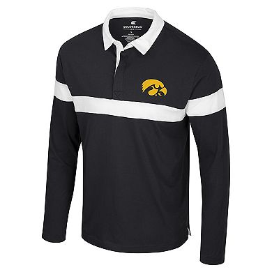 Men's Colosseum Black Iowa Hawkeyes Too Cool For School Long Sleeve Polo