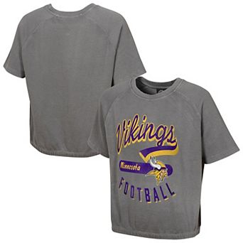 Women's Gray Minnesota Vikings Mineral Wash Short Sleeve Top