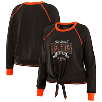 Women's WEAR by Erin Andrews Black/Orange Cincinnati Bengals Plus Size Tie-Front Long Sleeve Top