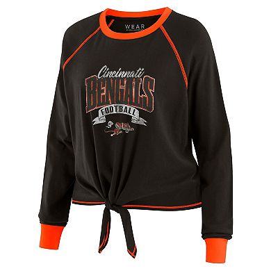 Women's WEAR by Erin Andrews Black/Orange Cincinnati Bengals Plus Size Tie-Front Long Sleeve Top