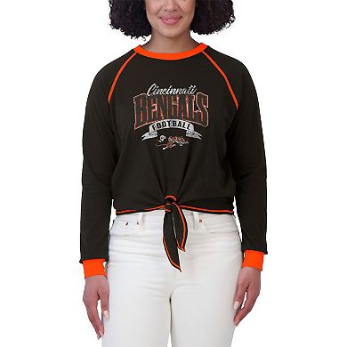 Women's WEAR by Erin Andrews Black/Orange Cincinnati Bengals Plus Size Tie-Front Long Sleeve Top