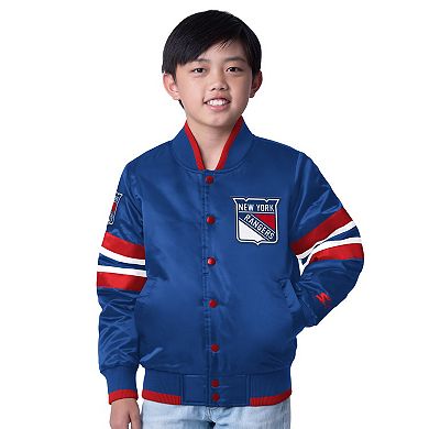Youth Starter Blue/Red New York Rangers Scout 1 Full-Snap Varsity Jacket