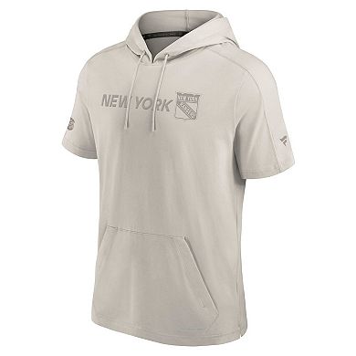 Men's Fanatics Cream New York Rangers Authentic Pro Road Performance Short Sleeve Pullover Hoodie