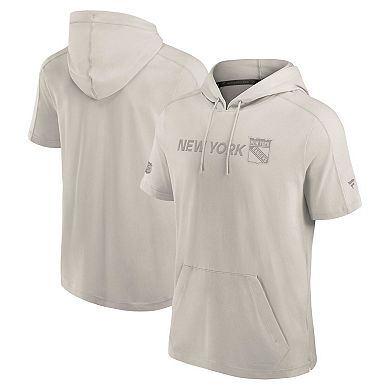 Men's Fanatics Cream New York Rangers Authentic Pro Road Performance Short Sleeve Pullover Hoodie