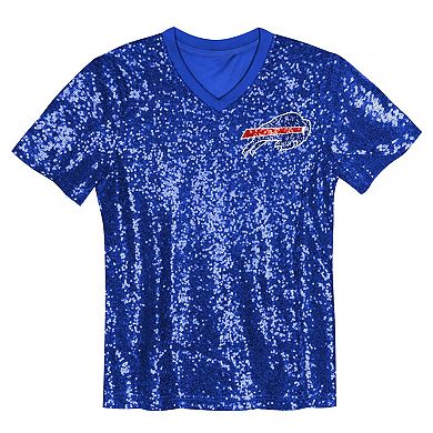 Girls Youth Royal Buffalo Bills Wordmark Sequin V-Neck Top