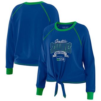 Women's WEAR by Erin Andrews Royal/Neon Green Seattle Seahawks Plus Size Tie-Front Long Sleeve Top