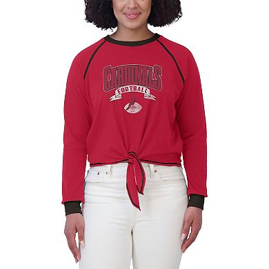 Women's WEAR by Erin Andrews Cardinal/Black Arizona Cardinals Plus Size Tie-Front Long Sleeve Top