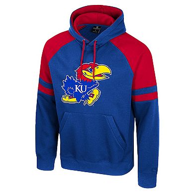 Men's Colosseum Royal Kansas Jayhawks Todd Raglan Pullover Hoodie