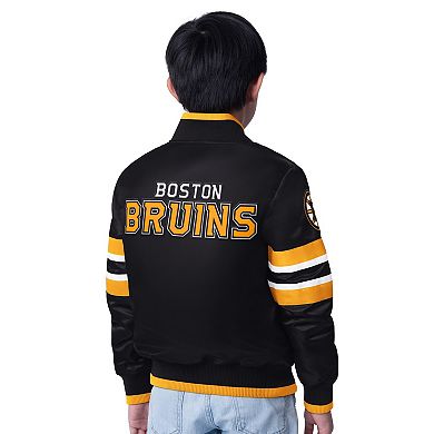 Youth Starter Black/Gold Boston Bruins Scout 1 Full-Snap Varsity Jacket