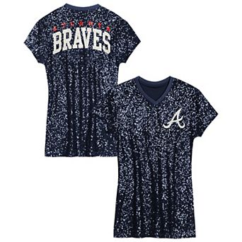 Girls Youth Navy Atlanta Braves Sequin V-Neck Dress